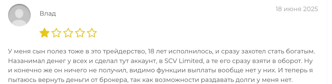 SCV Limited отзыв отзыв про брокера SCV Limited