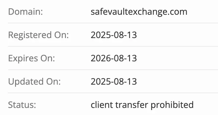 SafeVault Exchange домен домен SafeVault Exchange