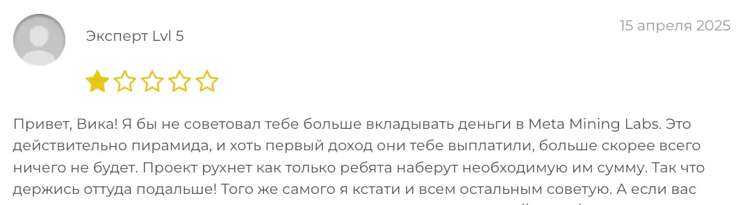 отзыв клиента Meta Mining Labs