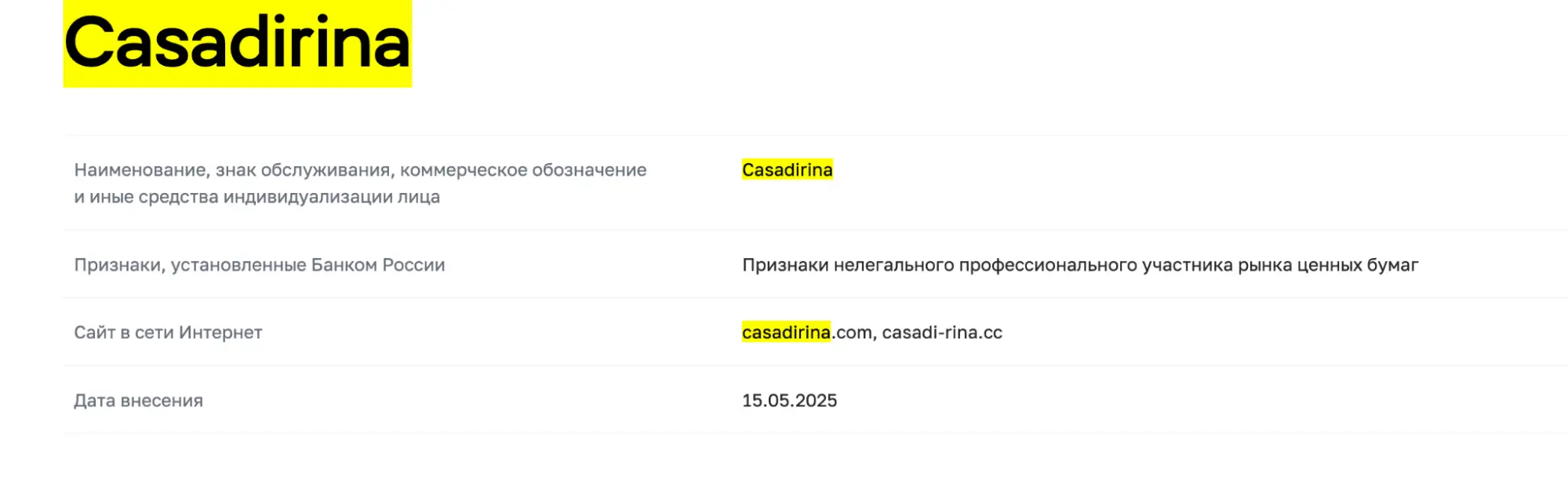 Casadirina обман Casadirina скам