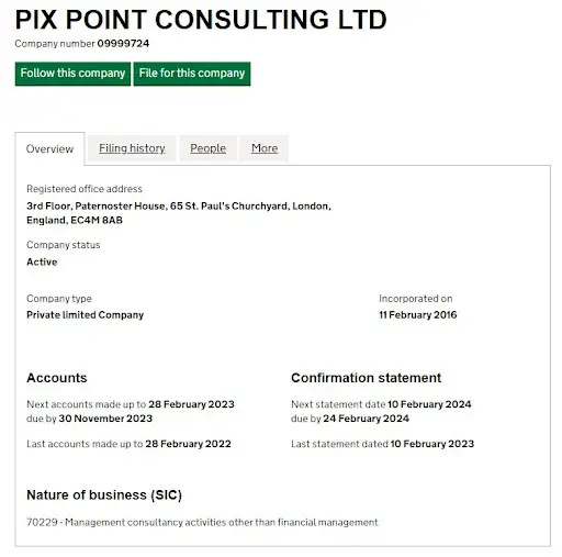 PIX POINT CONSULTING LTD PIX POINT CONSULTING LTD