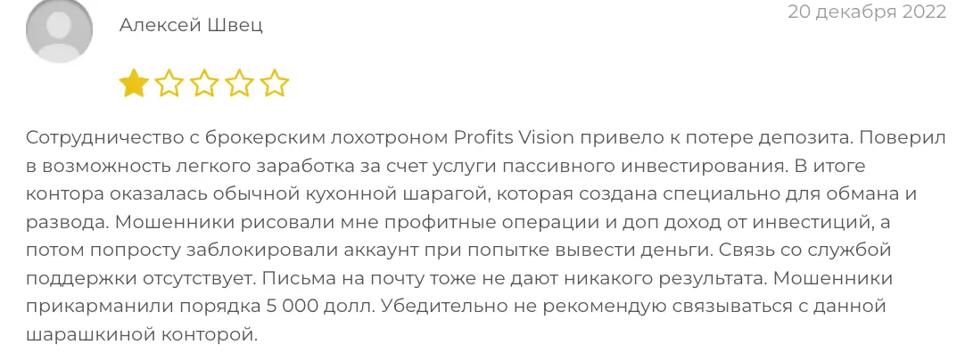 Profits Vision отзыв отзыв клиента Profits Vision