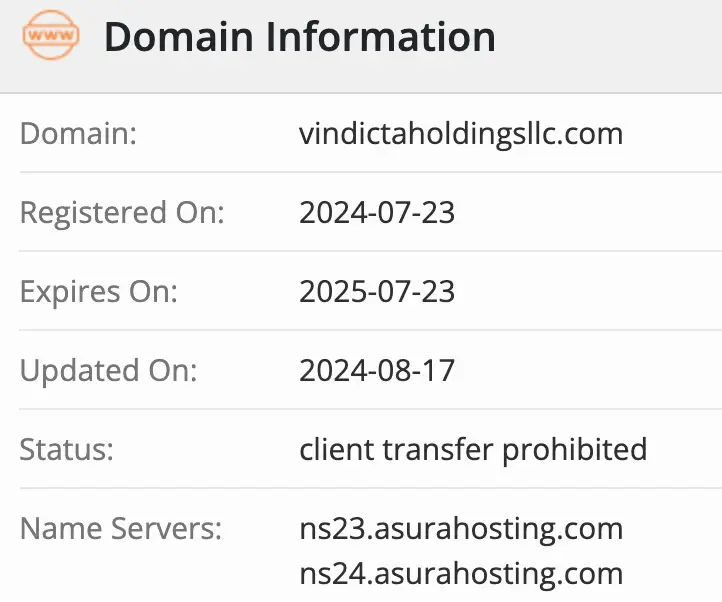 домен Vindicta Holdings LLC Vindicta Holdings LLC домен